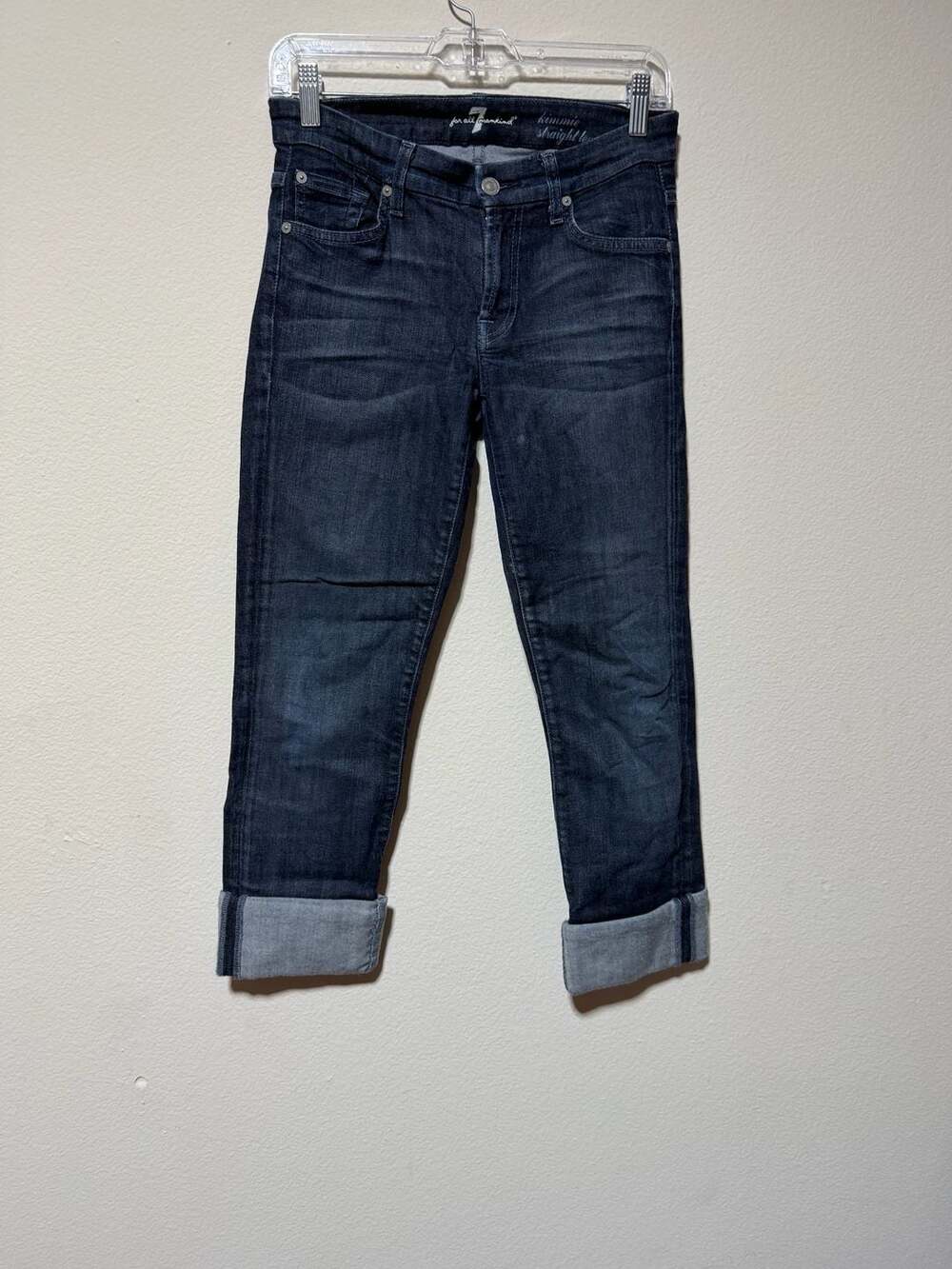7 For All Mankind Kimmie Straight Leg Cuffed Jeans Size 26 Dark Wash